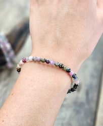 Vattenmelon Turmalin, armband 4mm runda pärlor