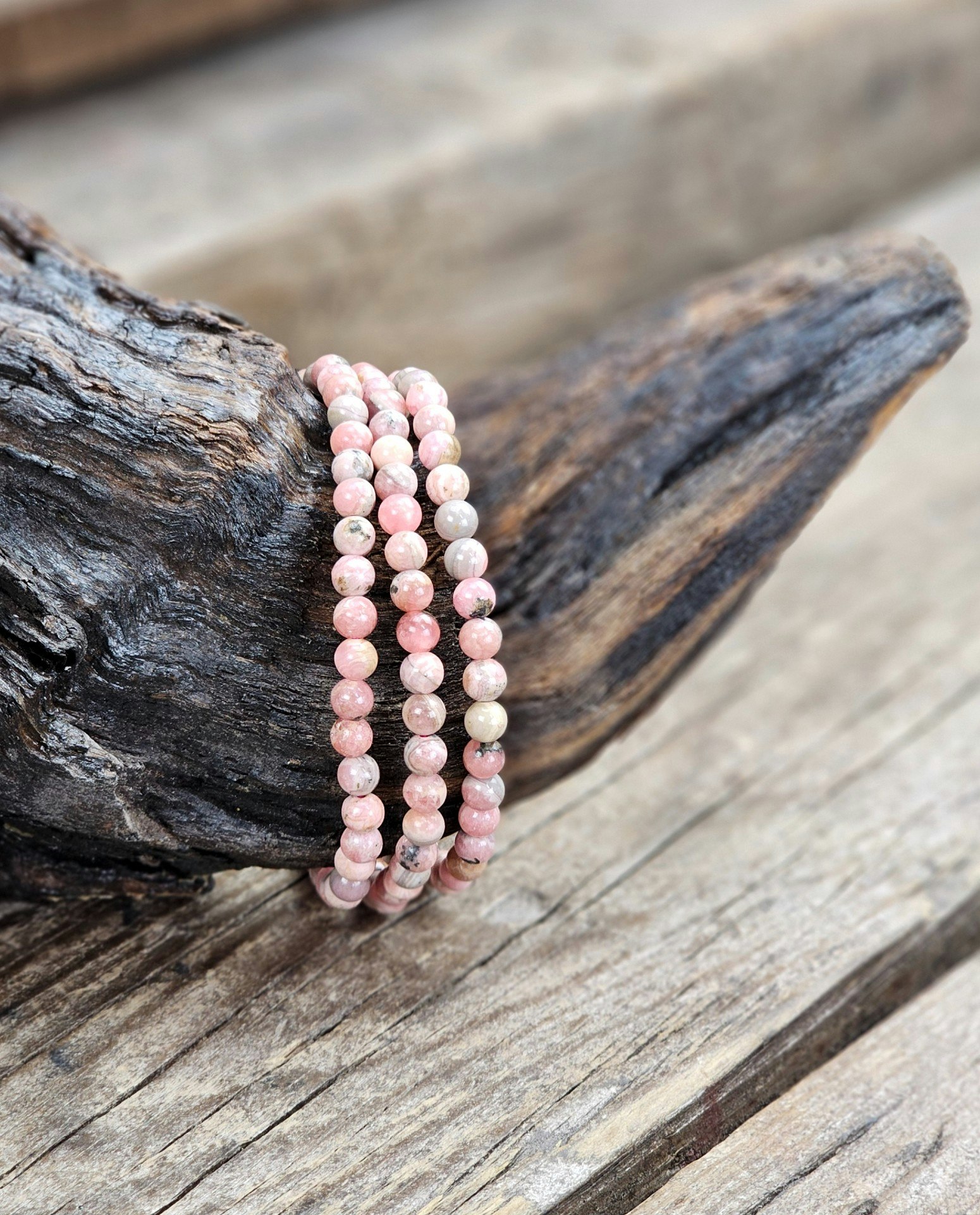 Rodokrosit, armband 4mm runda pärlor