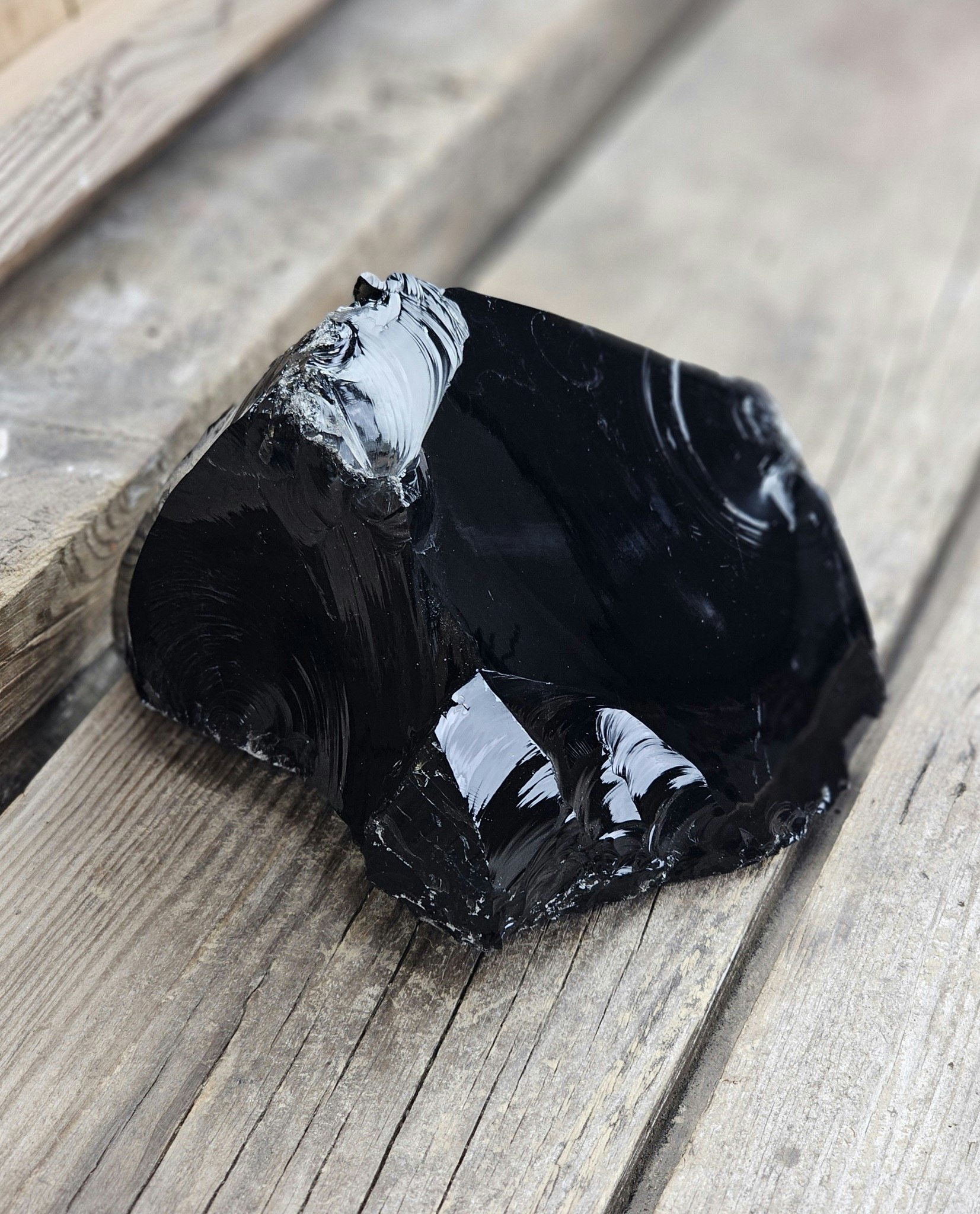 Svart Obsidian rå XL #12