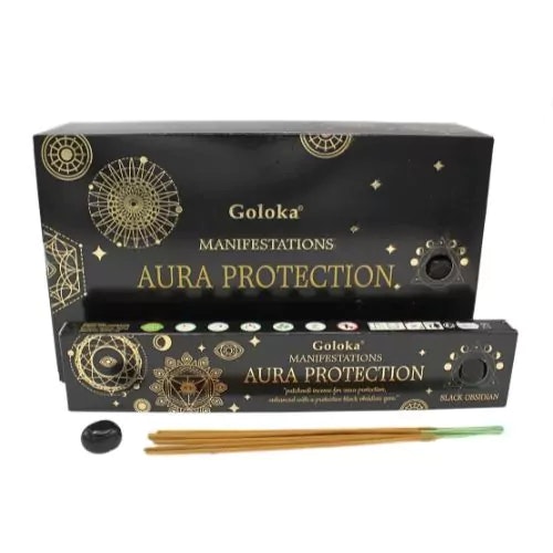 GOLOKA - Manifestations Aura Protection Svart Obsidian, rökelsepinnar