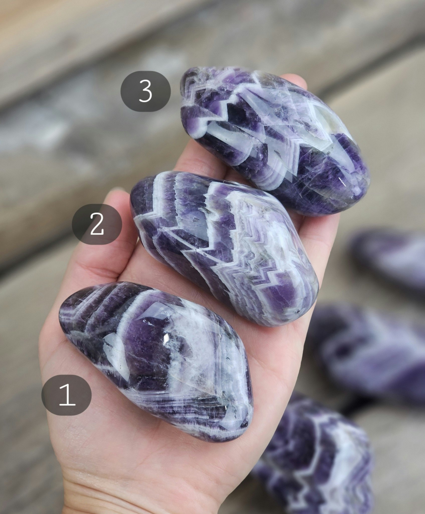 Chevron Ametist (Drömametist), stor touchstone #1-6