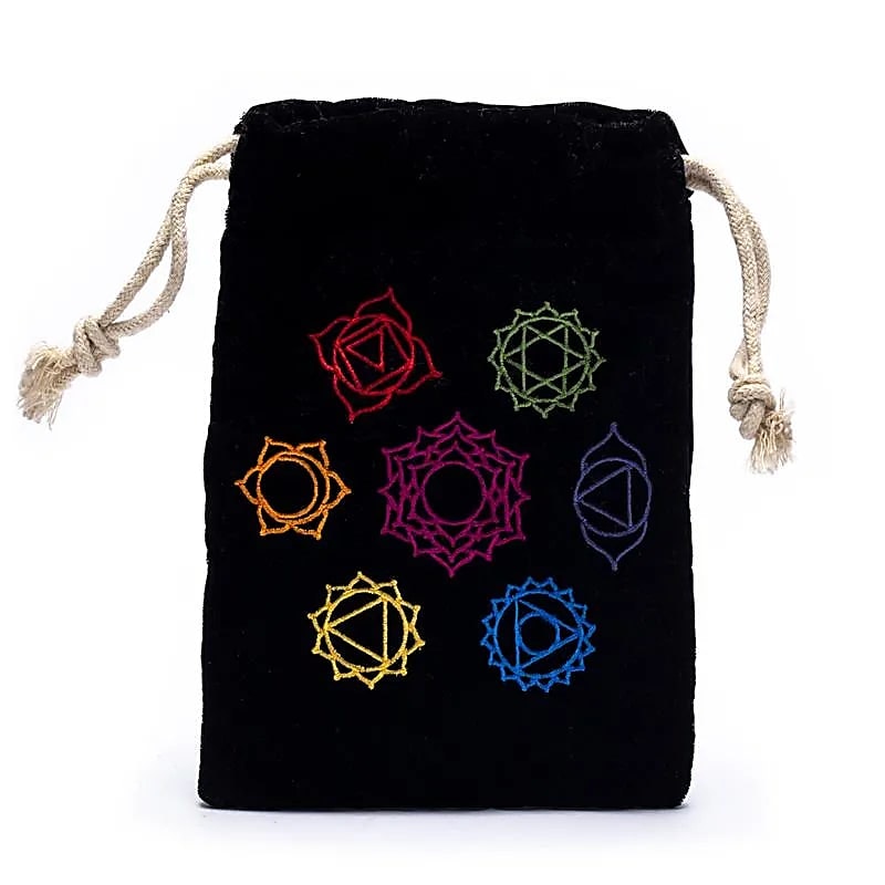Förvaringspåse i sammet, 7 chakra svart