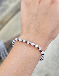Rosenkvarts & Hematit mix, armband 4mm runda pärlor