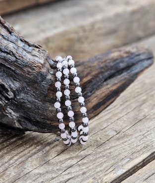 Rosenkvarts & Hematit mix, armband 4mm runda pärlor
