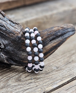 Lavasten & Rosenkvarts mix, armband 6mm runda pärlor