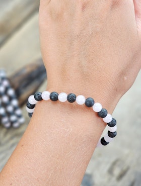 Lavasten & Rosenkvarts mix, armband 6mm runda pärlor