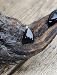 Svart Obsidian trumlad, silverpläterat hänge