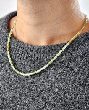 Grön Granat, halsband 4mm facetterade pärlor 925s.