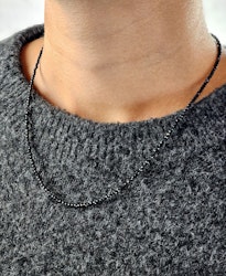 Svart Turmalin, halsband 2mm facetterade pärlor 925s.