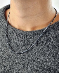 Grå/blå Spinell, halsband 2mm facetterade pärlor 925s.