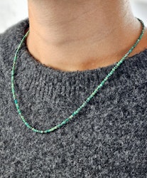 Krysokolla, halsband 2mm facetterade pärlor 925s.