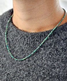 Krysokolla, halsband 2mm facetterade pärlor 925s.