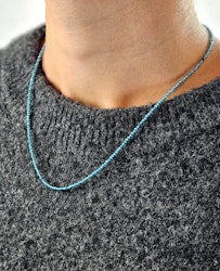 Blå Topas extra, halsband 2mm facetterade pärlor 925s.