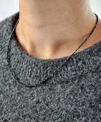 Svart Spinell, halsband 2mm facetterade pärlor 925s.