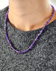 Ametist, halsband 4mm facetterade pärlor 925s.