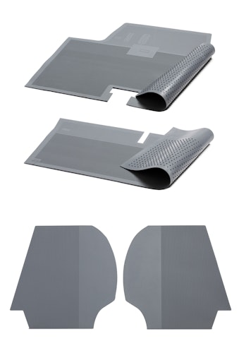 Kit 8: Rubber floor mats front, rear and inner wheel arch inside the car for Saab 96 model year 1964. Light gray