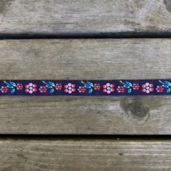 Dekorationsband Blommor denimblå 15 mm