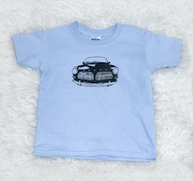 Ljusblå T-shirt, barn XS med Volvo Amazonfront i svart