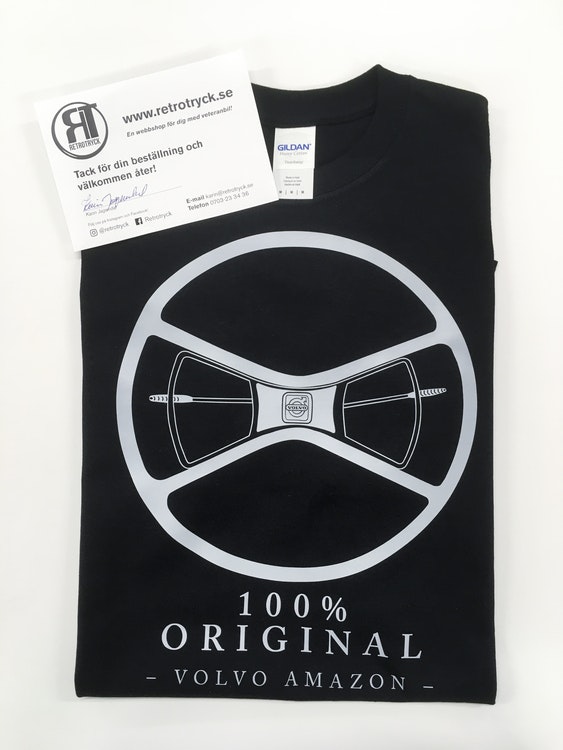 Svart T-shirt, grått tryck, herr. "100% Original Amazon 1967-70"