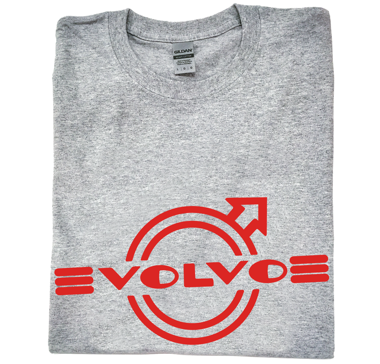 Grå T-shirt, herr. Volvo "60-tal" i rött