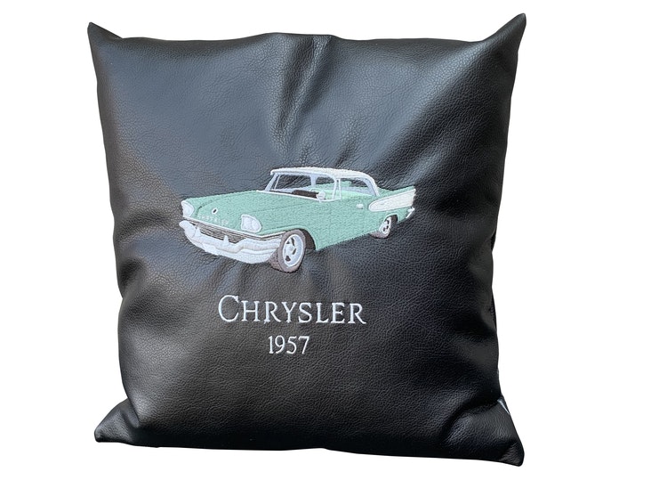 Chrysler 1957, kuddfodral svart skinn-imitation - Retrotryck