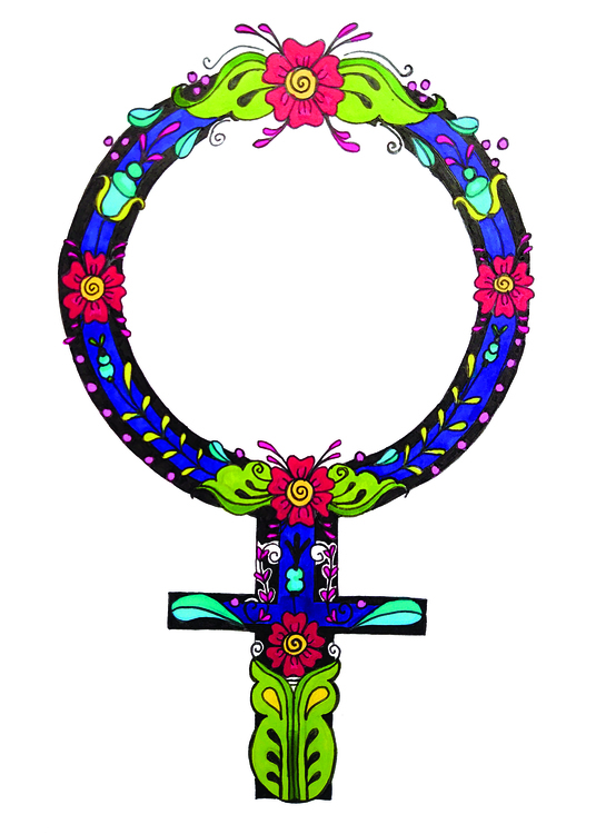Venussymbol inspirerad av Dala-Flodadräkten och allmogekonsten kurbits
