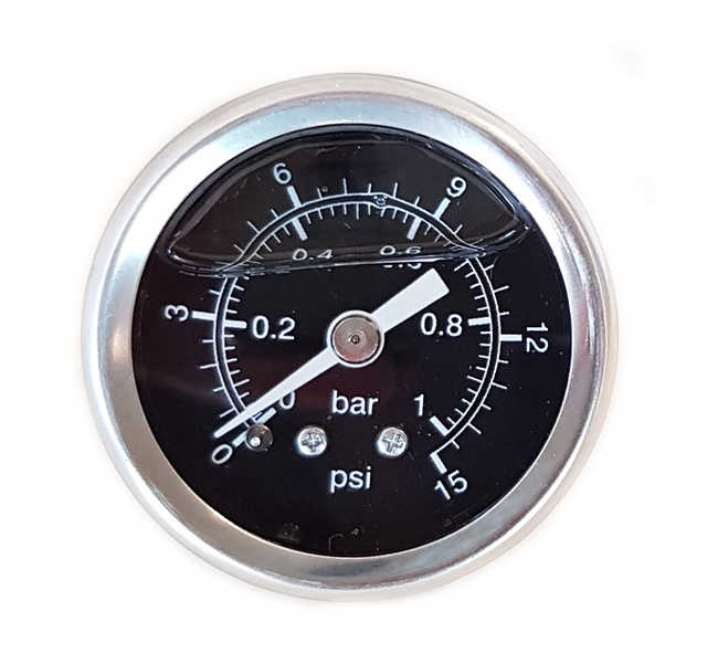 Bränsletrycksmätare 0-1 bar, förgasare (svart)