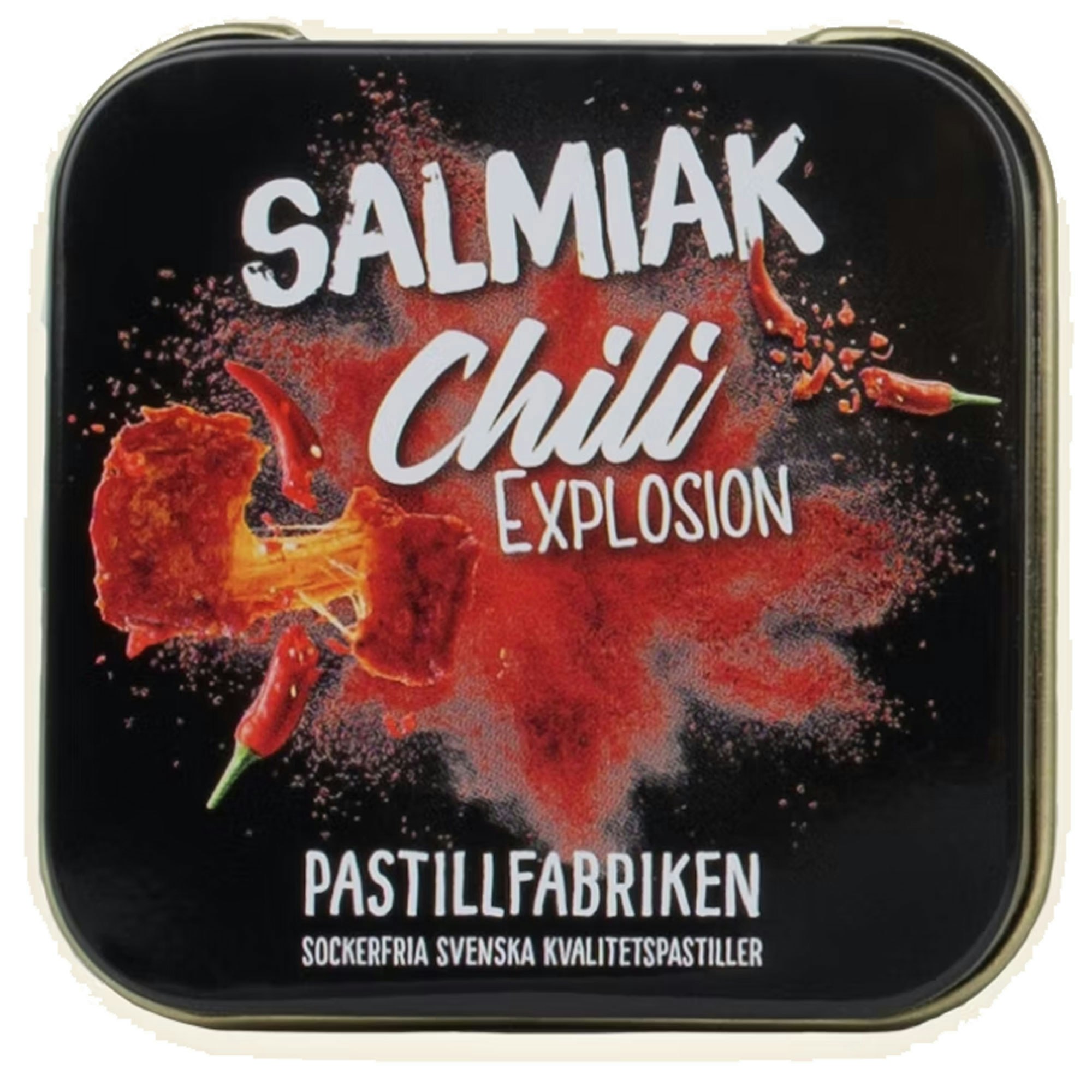 En plåtask med saltlakrits pastiller med chilli smak.