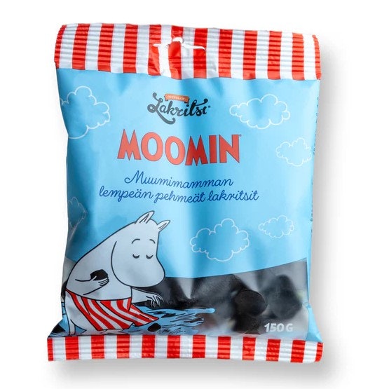 Muminmammans lakrits från Kouvolan Lakritsi. Påse med söt lakrits.