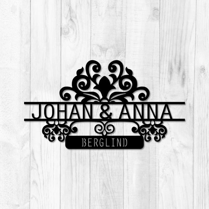 Exklusiv personlig skylt med namnen Johan & Anna Berglind.