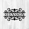 Svart väggdekor med namnet Svensson.