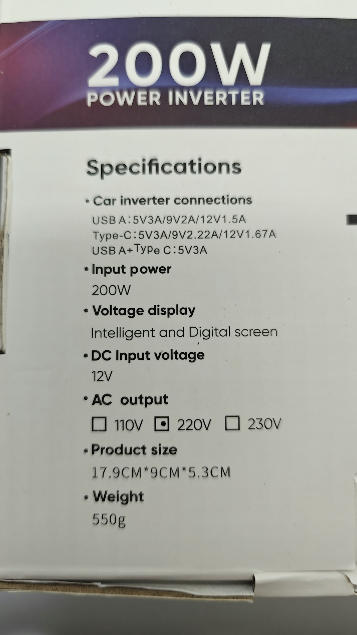 DC inverter 12V (200W)