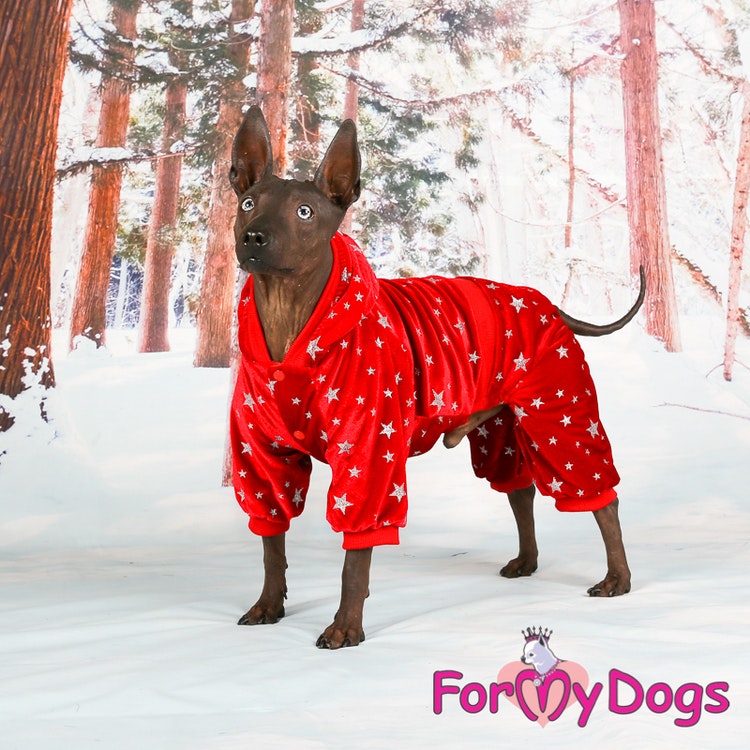 Varm Mysdress pyjamas overall "Röd Stjärna" UNISEX "For My Dogs"