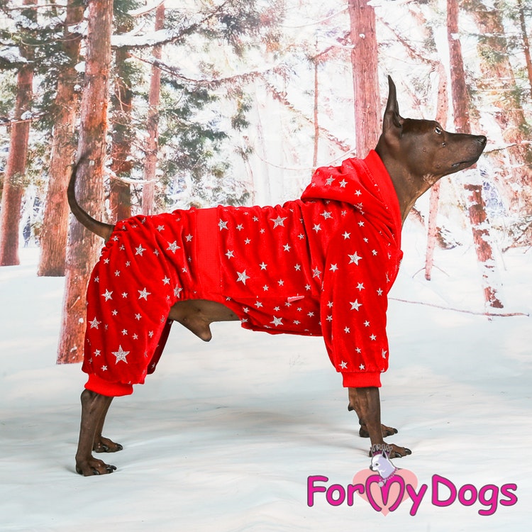 Varm Mysdress pyjamas overall "Röd Stjärna" UNISEX "For My Dogs"