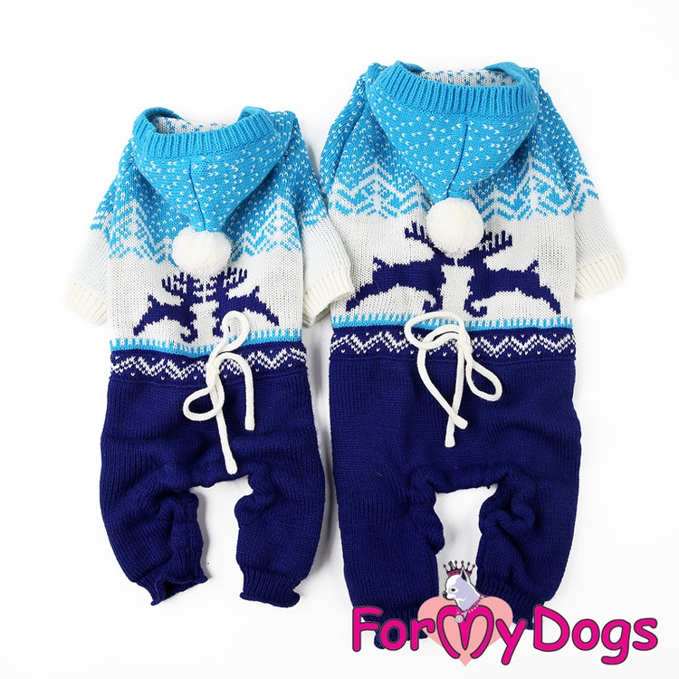 Stickad Mysdress Pyjamas overall "Blå Renar" Unisex "For My Dogs"