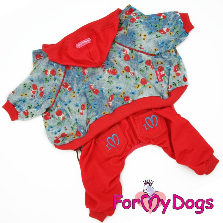 Suit Mysdress Pyjamas overall "Röd Blommig" Unisex "For My Dogs"