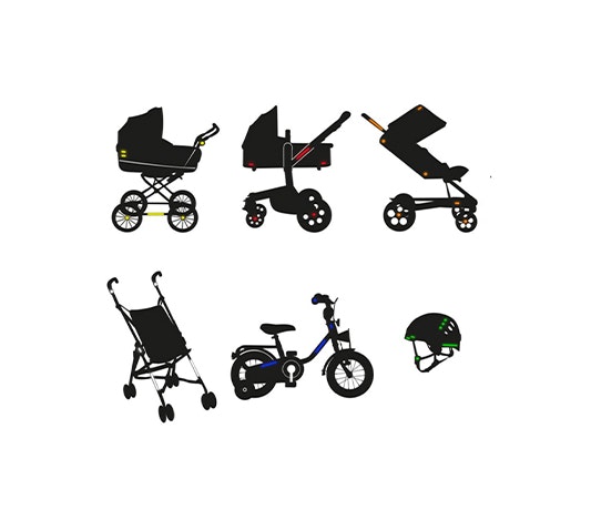 Reflekser til barnevogne, tasker, cykler og mere til