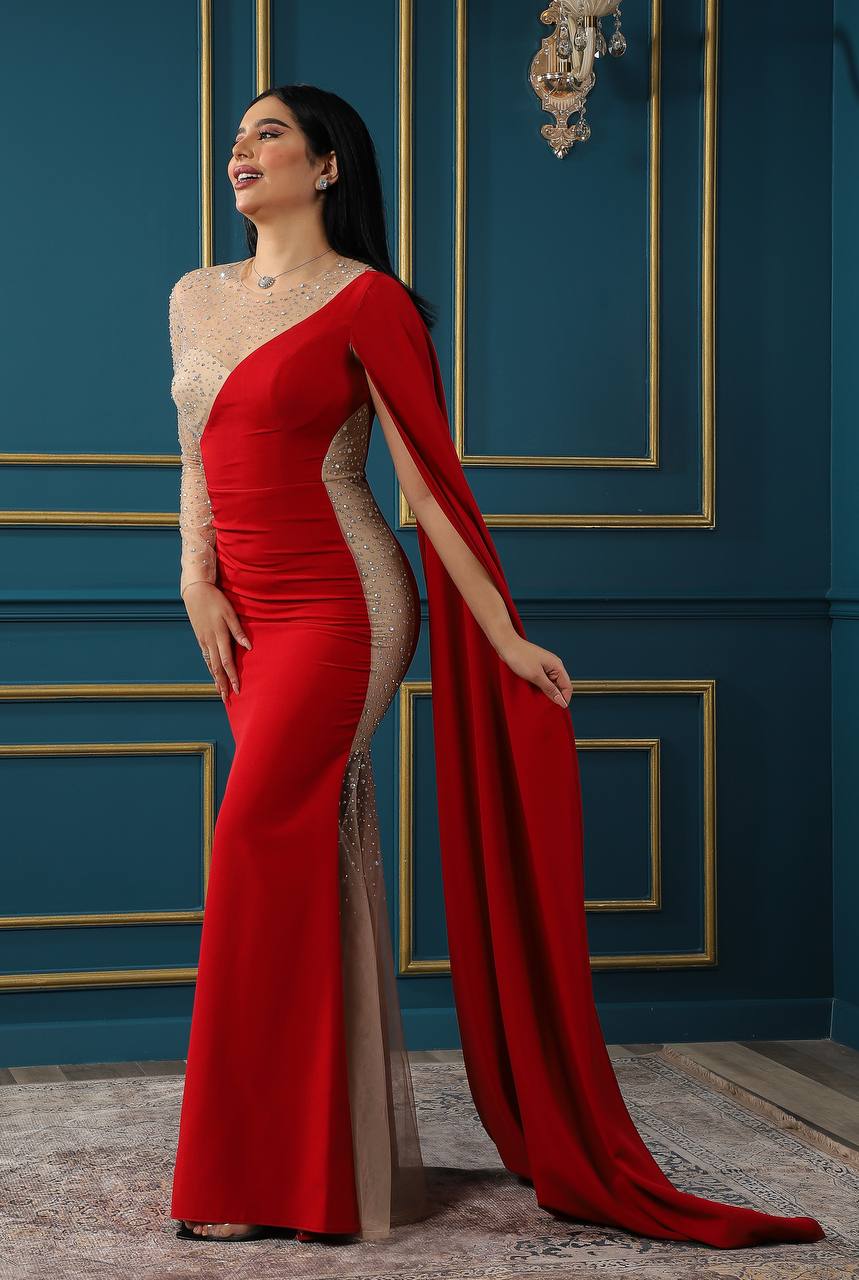 Långärmade klänningar Röd