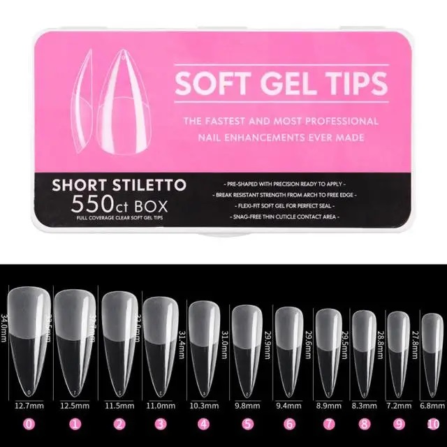 550pcs - Soft Gel Tips - Short Stiletto