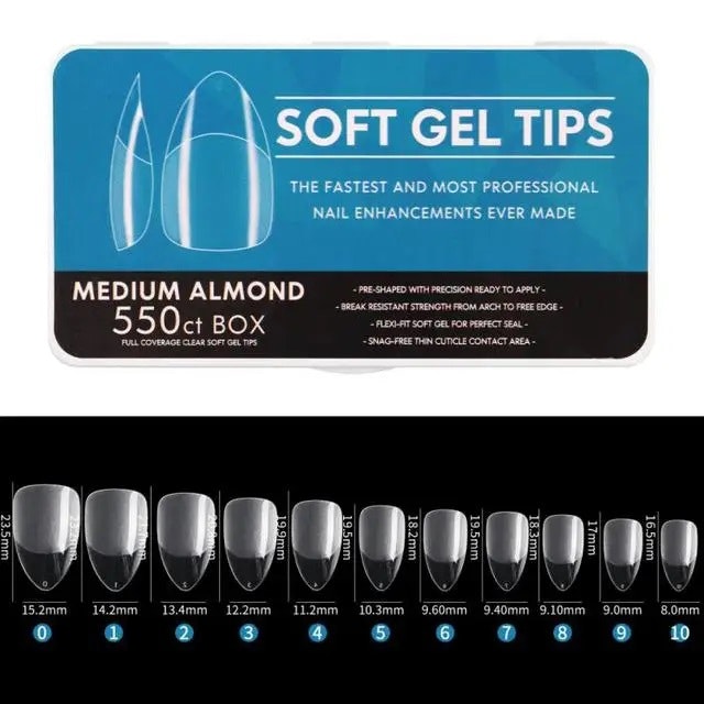 550pcs - Soft Gel Tips - Medium Almond