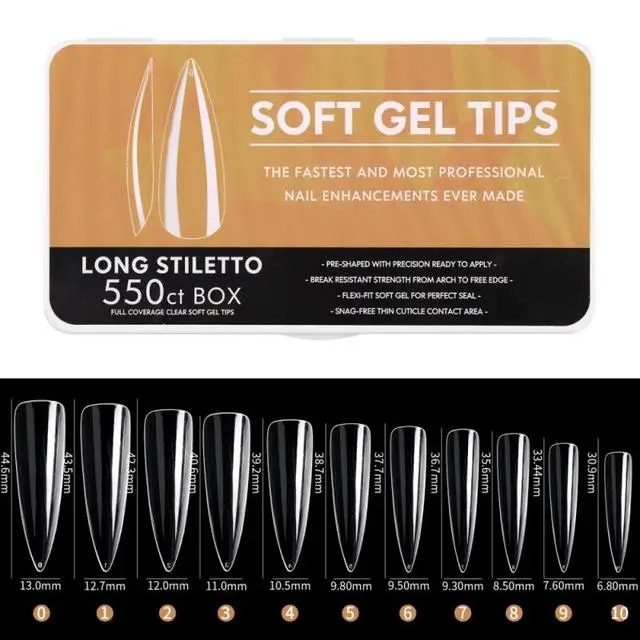 550pcs - Soft Gel Tips - Long Stiletto