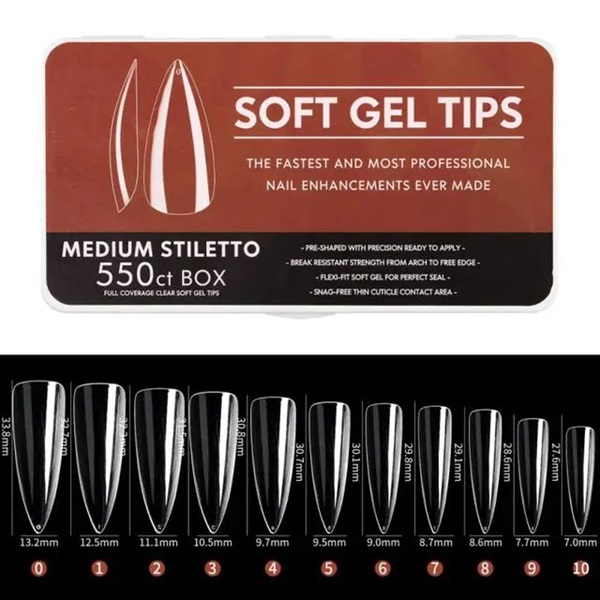 550pcs - Soft Gel Tips - Medium Stiletto
