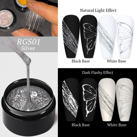 Spider Gel - Elastisk Gel - Silver Glitter- 5 ml