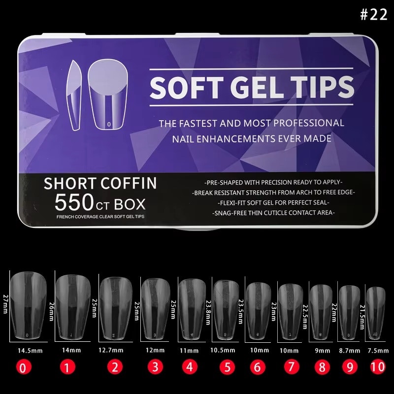 550pcs - Soft Gel Tips - Short Coffin