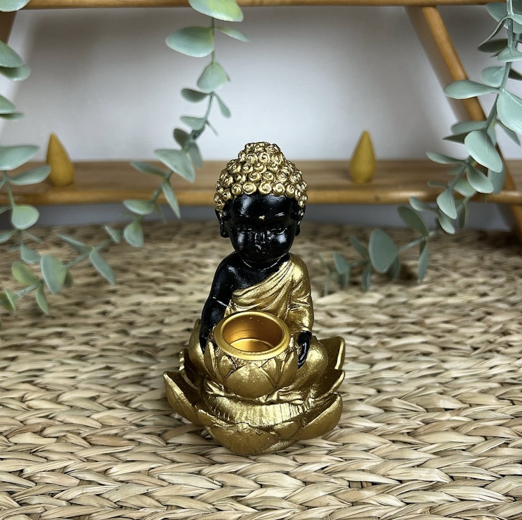 BACKFLOW rökelsehållare Buddha gul/svart