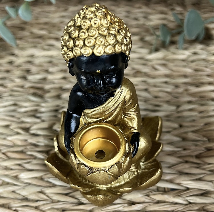 BACKFLOW rökelsehållare Buddha gul/svart