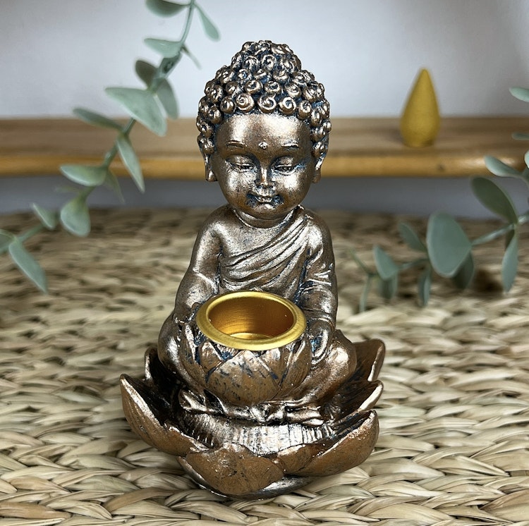 BACKFLOW rökelsehållare Buddha bronsfärgad