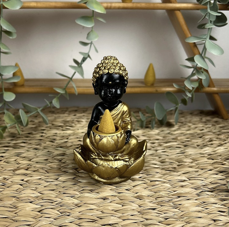 BACKFLOW rökelsehållare Buddha gul/svart