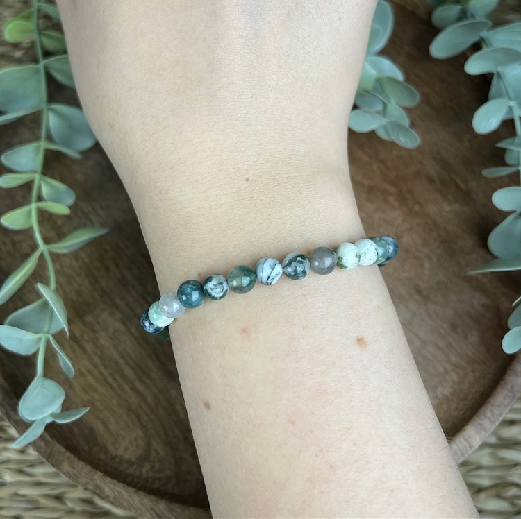 Stenarmband av mossagat (6 mm) G