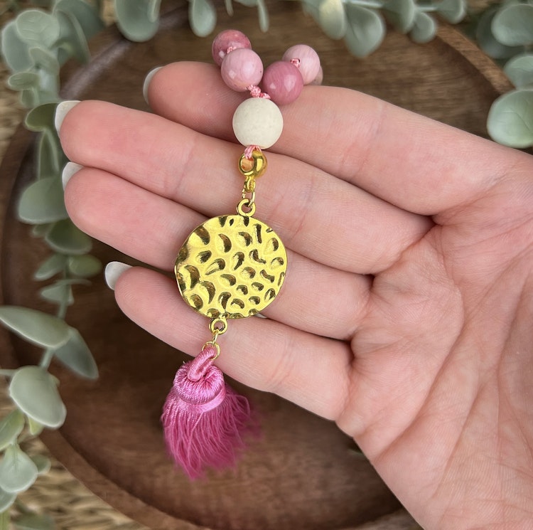Mala halsband (handknutet) Rhodonit & Vit matt jaspis